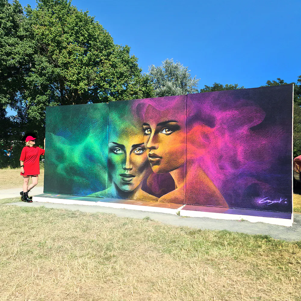 EMYART'S 4 - Meeting of Styles: International Street Art & Graffiti EMYARTS.FRESQUE DUA.FESTIVAL PLEINCHAMPS 2022.OIL PASTELS. 6 x 25 m