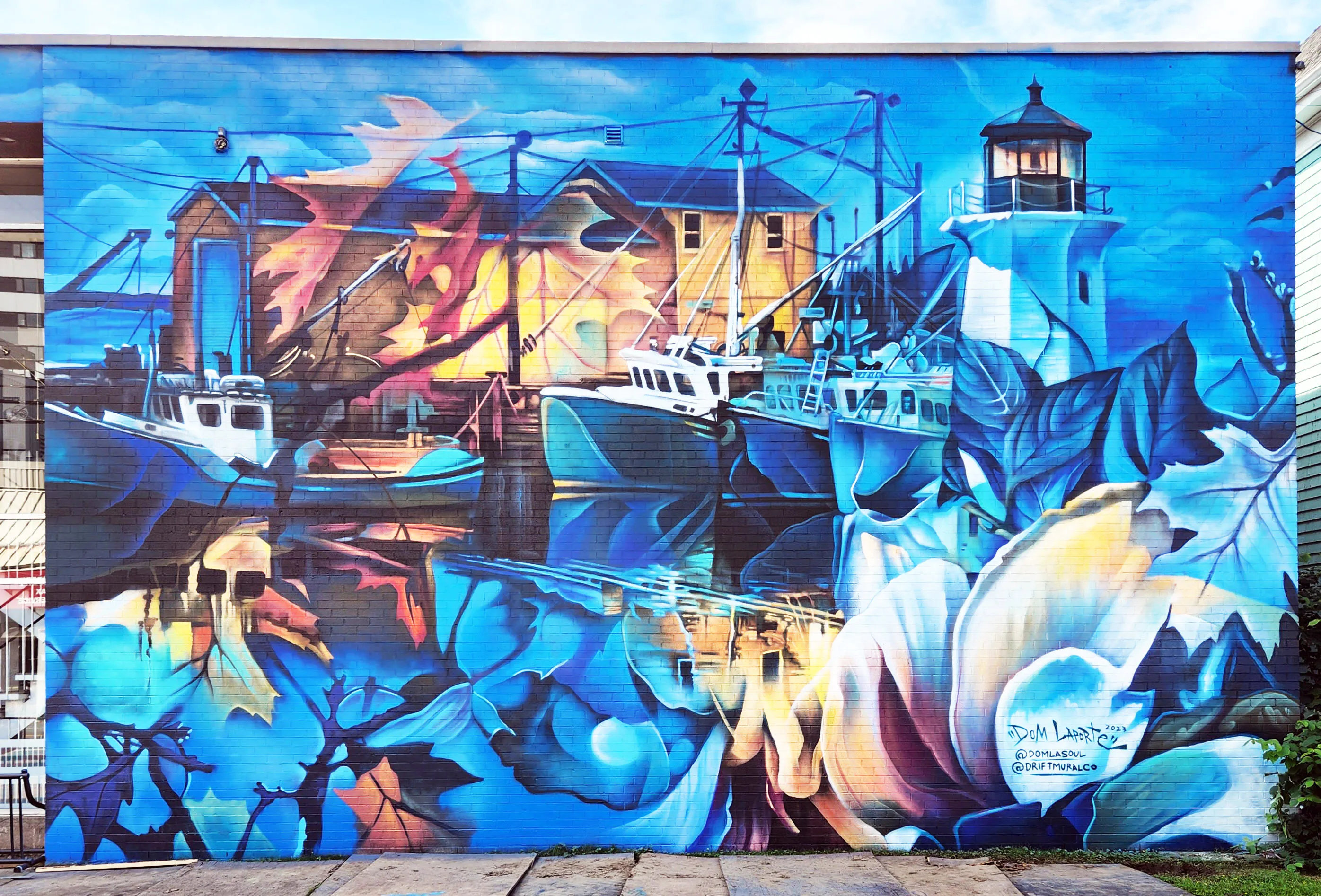 Peggys Cove 25 x 35 ft Halifax International Mural Festival Acrylic and Spray Paint on Brick 2023