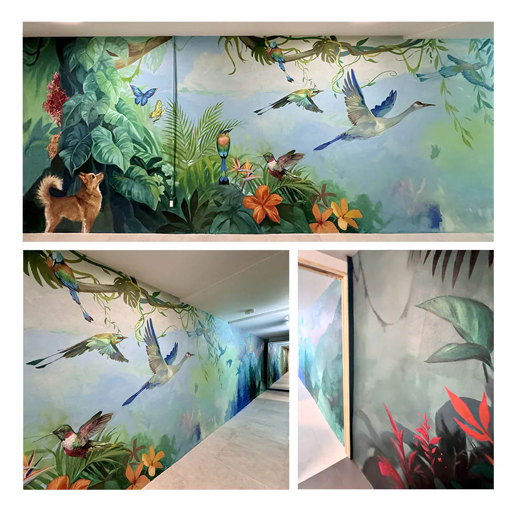 Interior 43' x 7.5' tropical mural Interior 43' x 7.5' tropical mural